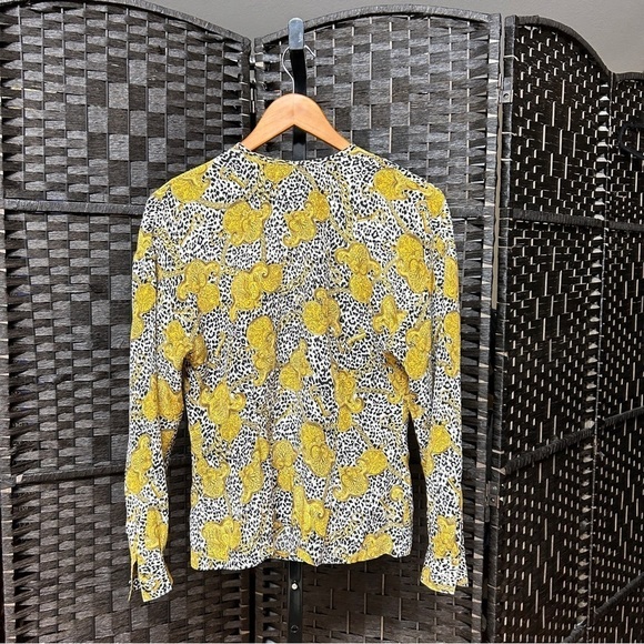 Dana Buchman retro silk blouse gold chain link over black and white print size 4 - Picture 2 of 9